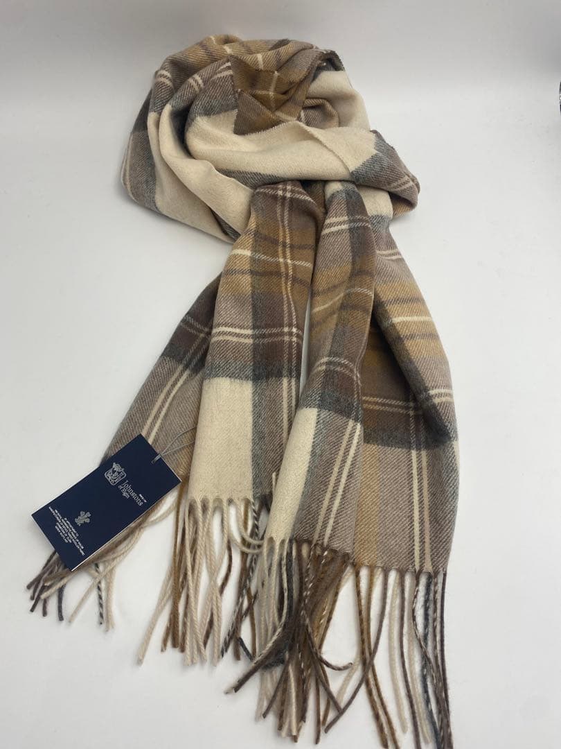 JOHNSTONS ジョンストンズ 中判チェックストール　マフラー　ブラウン