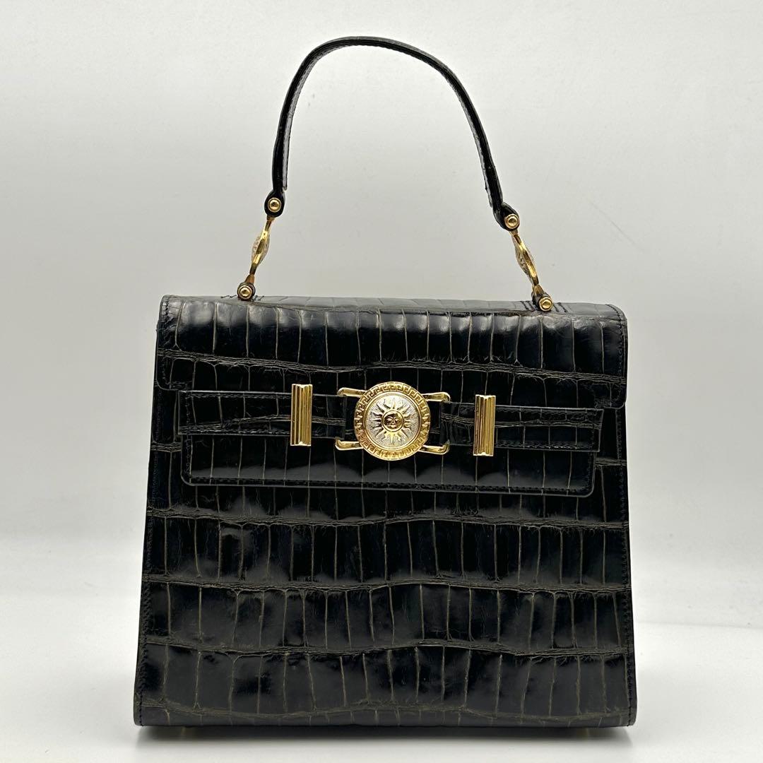 ヴェルサーチ クロコダイル ハンドバッグ レザー メデューサ ゴールド金具