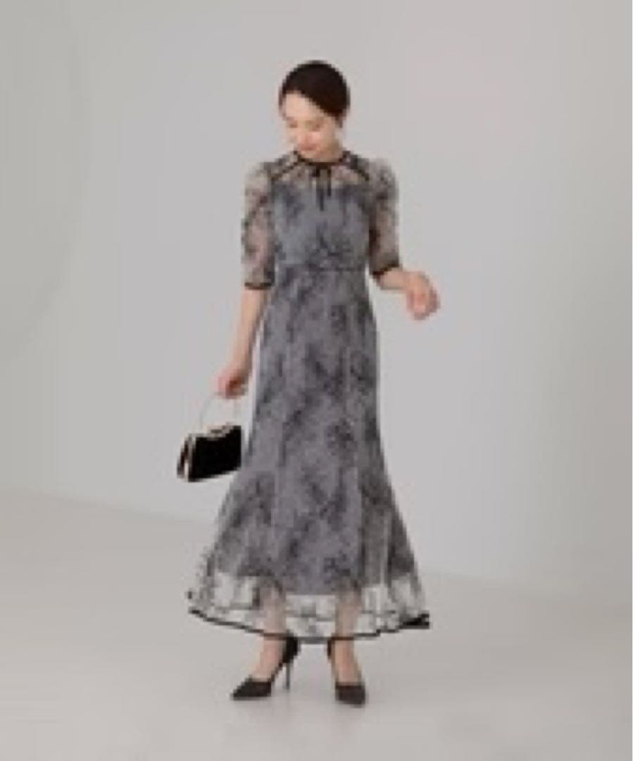 Leja 花柄リボンパフスリーブマーメイドワンピースドレス