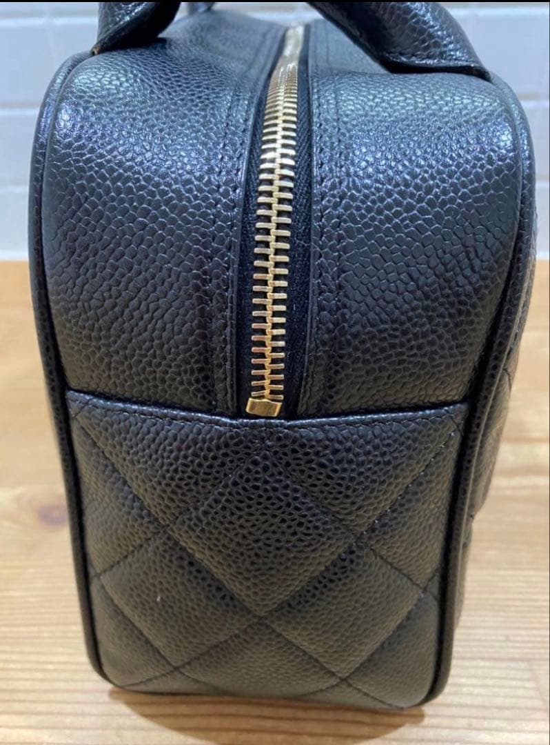 シャネルミニボストンバッグ ココマーク マトラッセキャビアスキンハンドバッグ