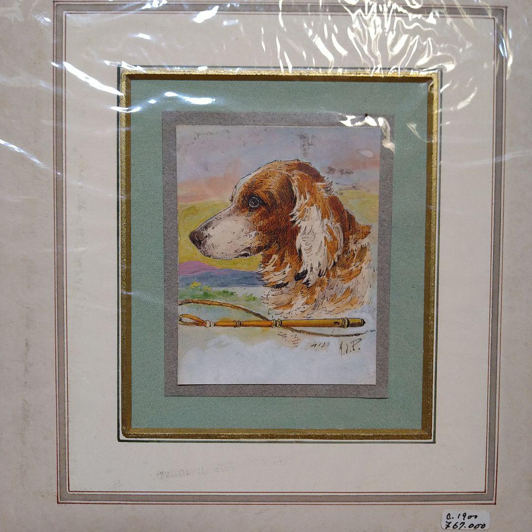 アンティーク絵画 1900年 イギリス 犬 カラー
