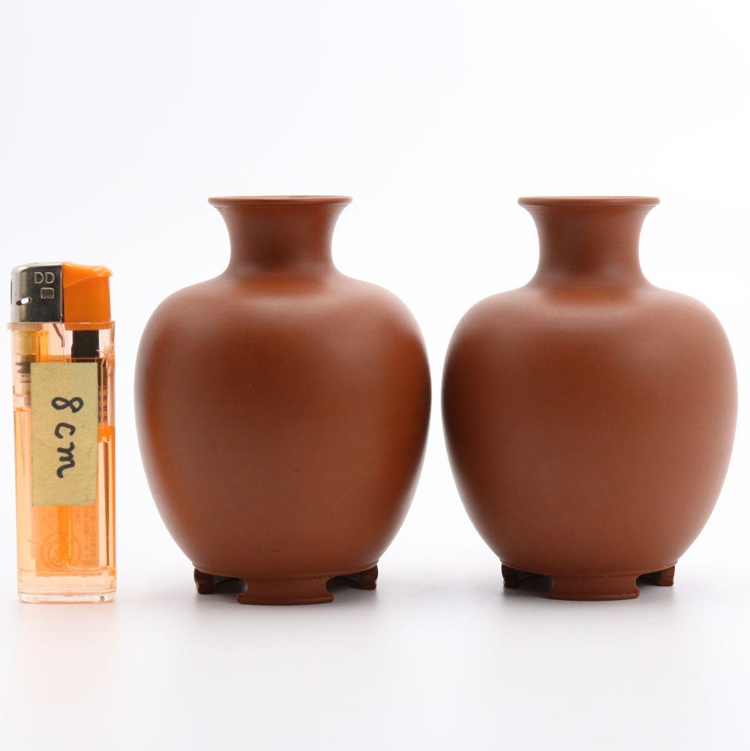 初代 山田常山作 常滑朱泥酒壷 一対 酒器 三代常山識箱 共箱共布　OE468