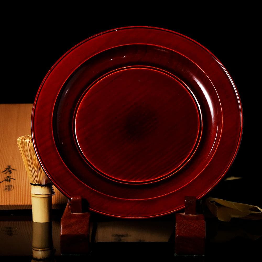 T　秀斉作　 利休好字　干菓子盆　茶道具　盆　お茶　木製　共箱