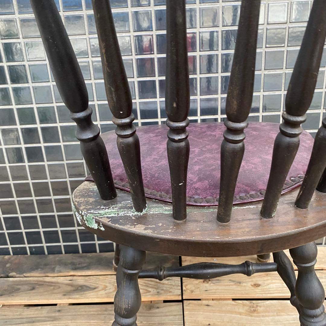 ヴィンテージチェア 座面革 木椅子 インテリア ディスプレイ