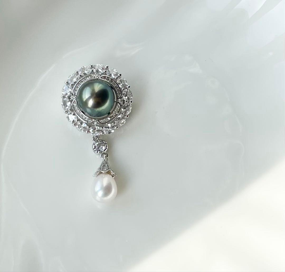 黒蝶真珠 本真珠 ブローチ 大玉 真円 高品質 南洋パール タヒチ