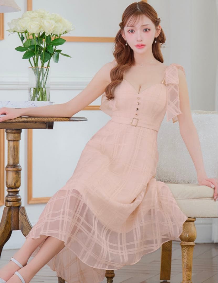 【sugarドレス】キャバドレス ピンク シフォン ドレス ストラップ付き