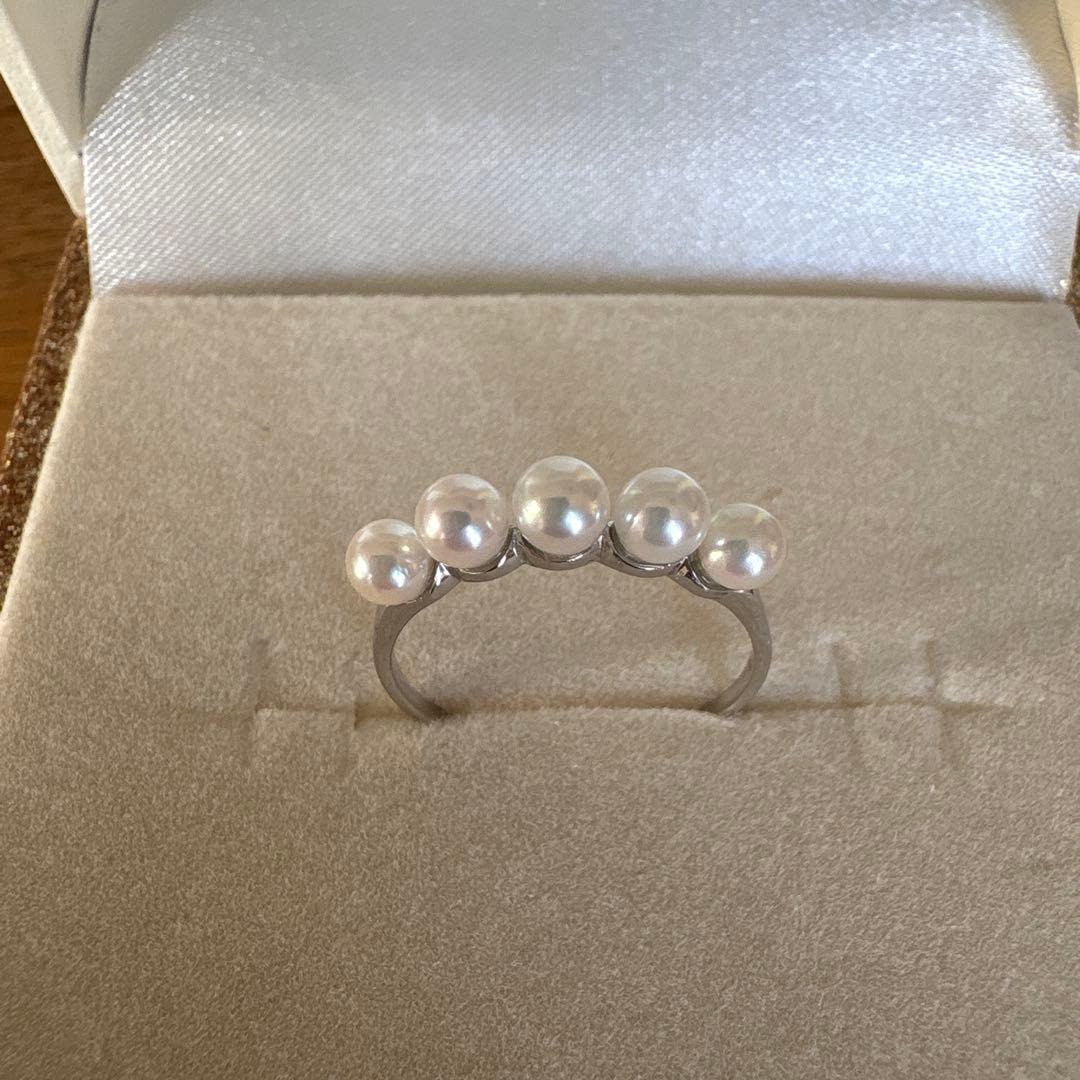 パール優美　あこや真珠　ベビーパール　リング　K18 WG 13号　箱付