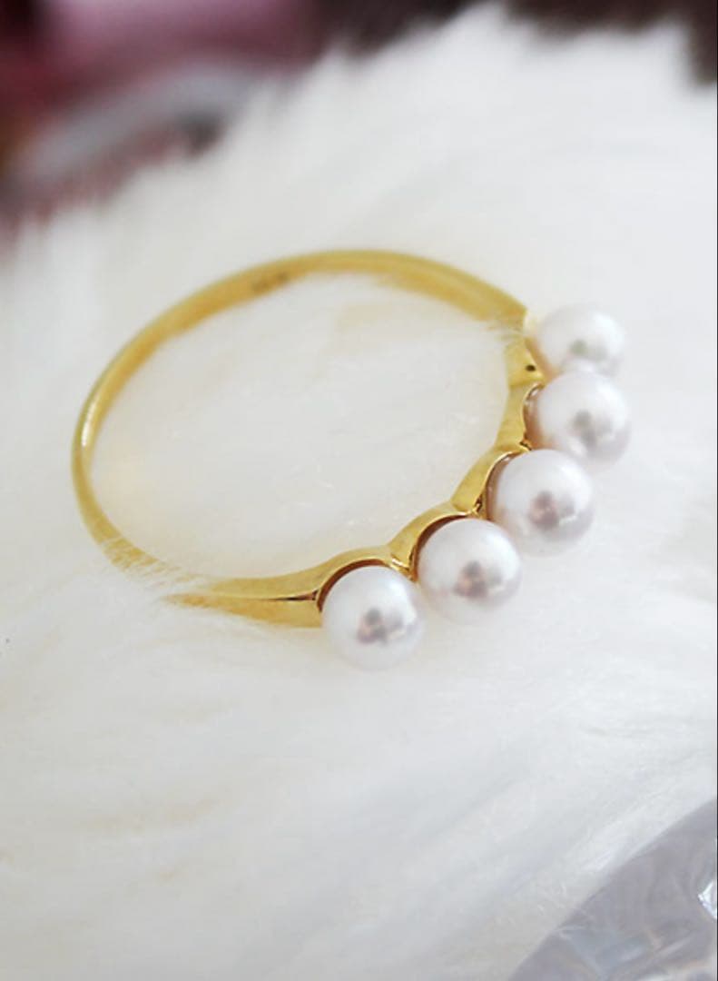 パール優美　あこや真珠　ベビーパール　リング　K18 WG 13号　箱付