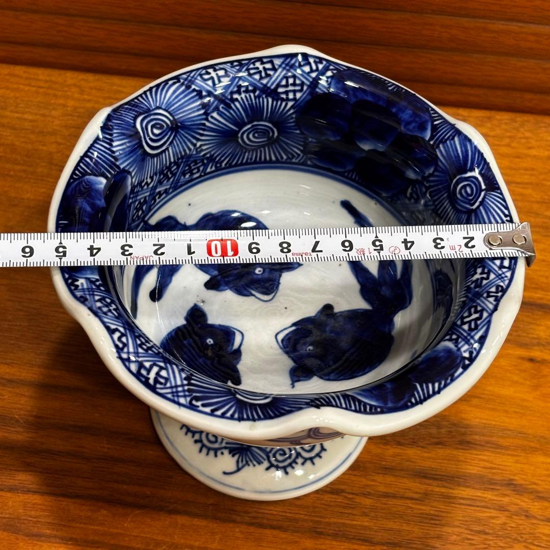 古伊万里　染め付け　金魚図　盃洗