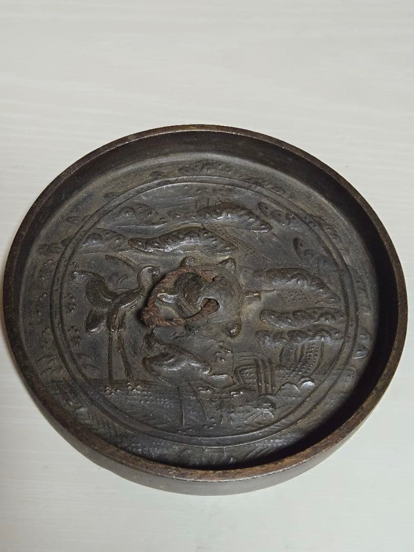 江戸時代　古鏡　和鏡 銅鏡　　円鏡　鶴亀松