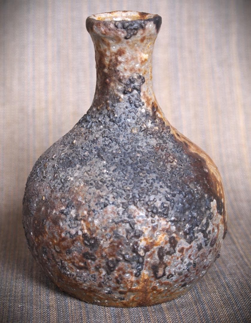 希少作★小山末廣【師：金重素山】備前(窯変〉徳利★共箱