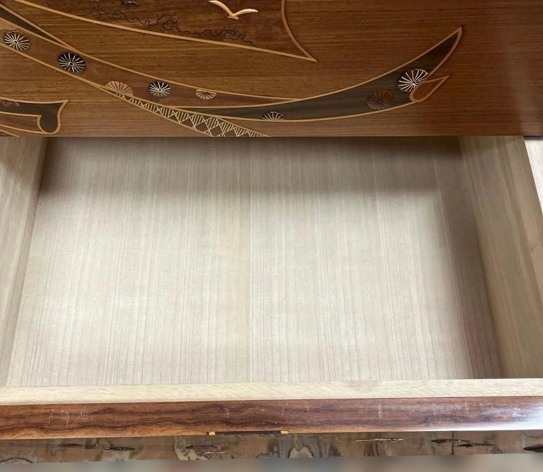 寄木箪笥　木象嵌　３段チェスト　サイドボード 整理箪笥　寄木細工　鍵付き　②