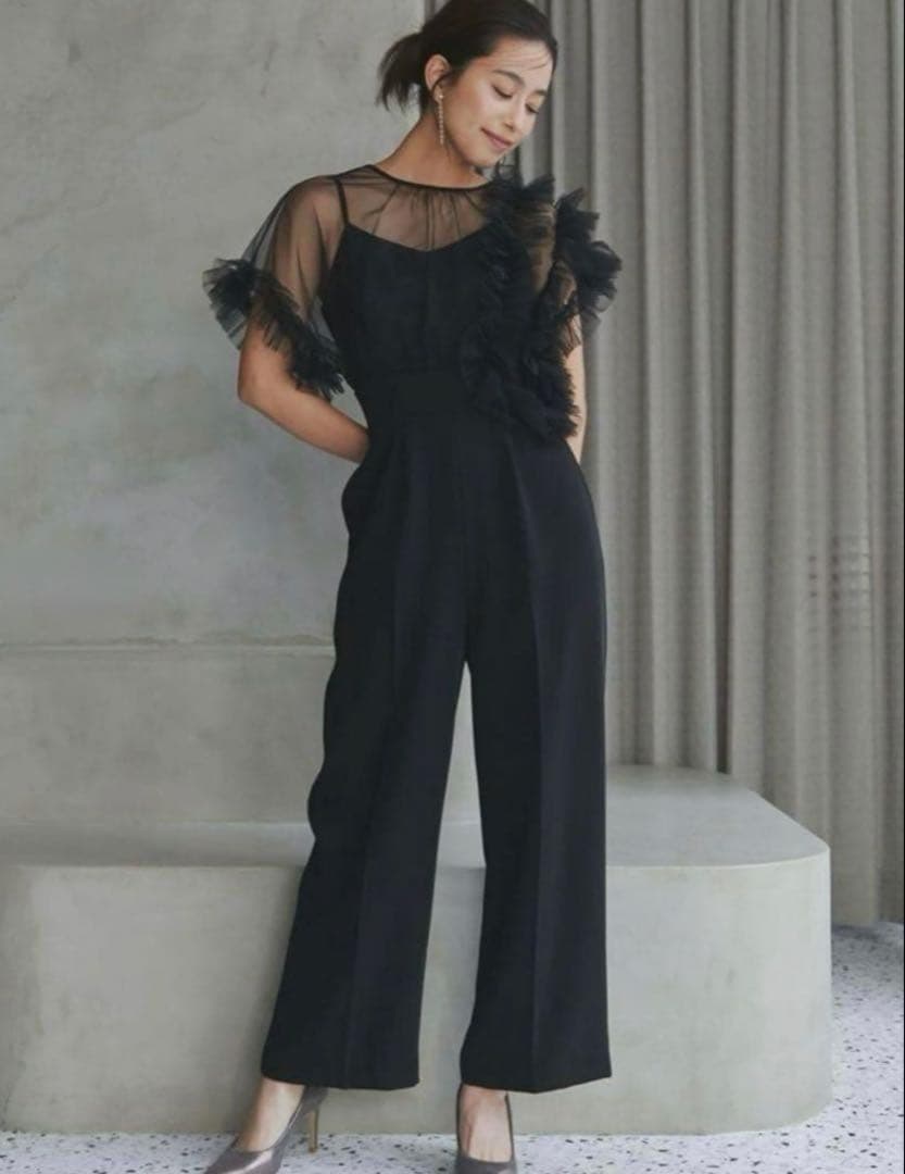 ラグナムーン チュールフリル パンツドレス オールインワン S オケージョン 黒