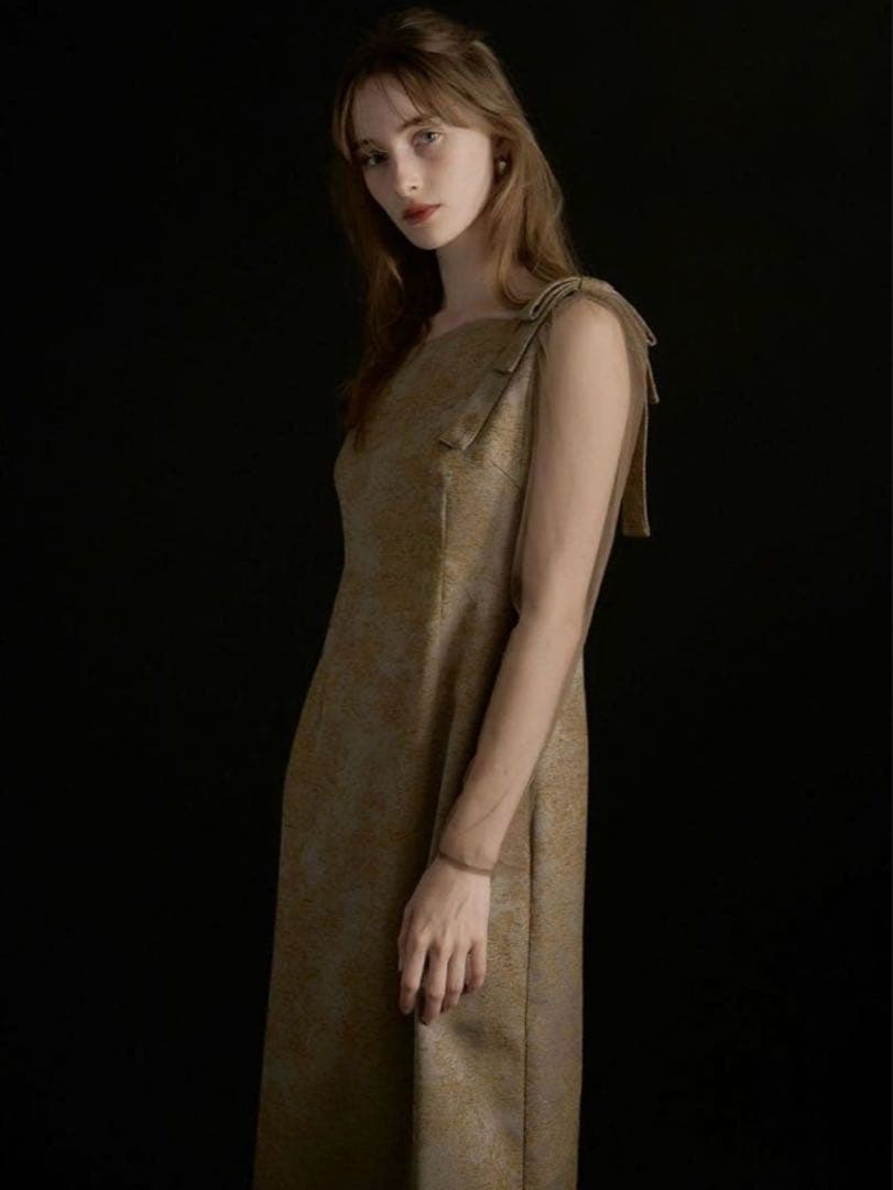 LE’RURE Shoulder ribbon jacquard dress