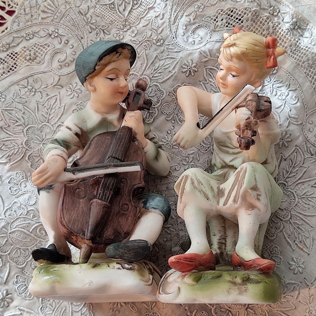 陶器　ビスクドール　バイオリン　チェロ　アンティーク　ヴィンテージ　フィギリン