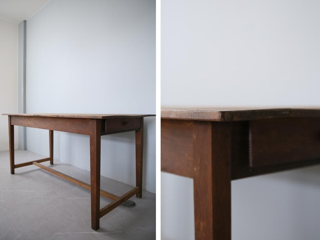 フランスアンティーク木製ダイニングテーブル/机/作業台デスク/飾り棚90-203