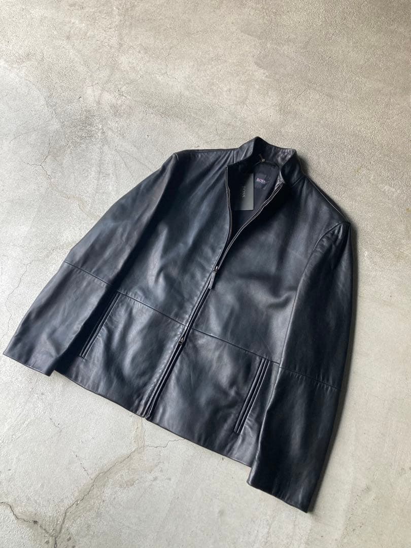 【美品】HUGO BOSS レザージャケット シングルライダース ブラック