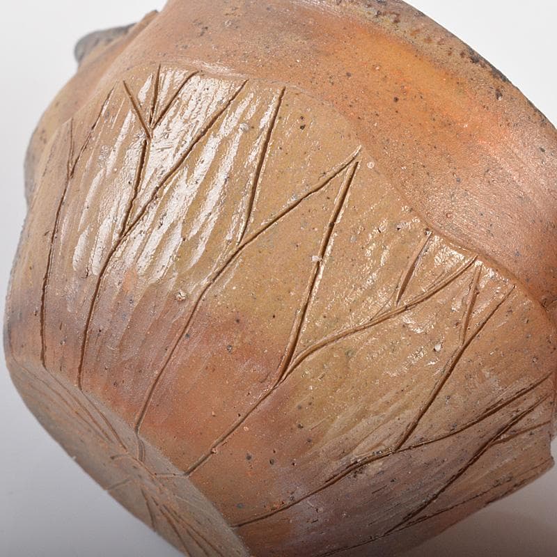 煎茶道具　備前焼　明光窯　蓮根摘蓮葉　宝瓶　急須　共箱　D　R6438