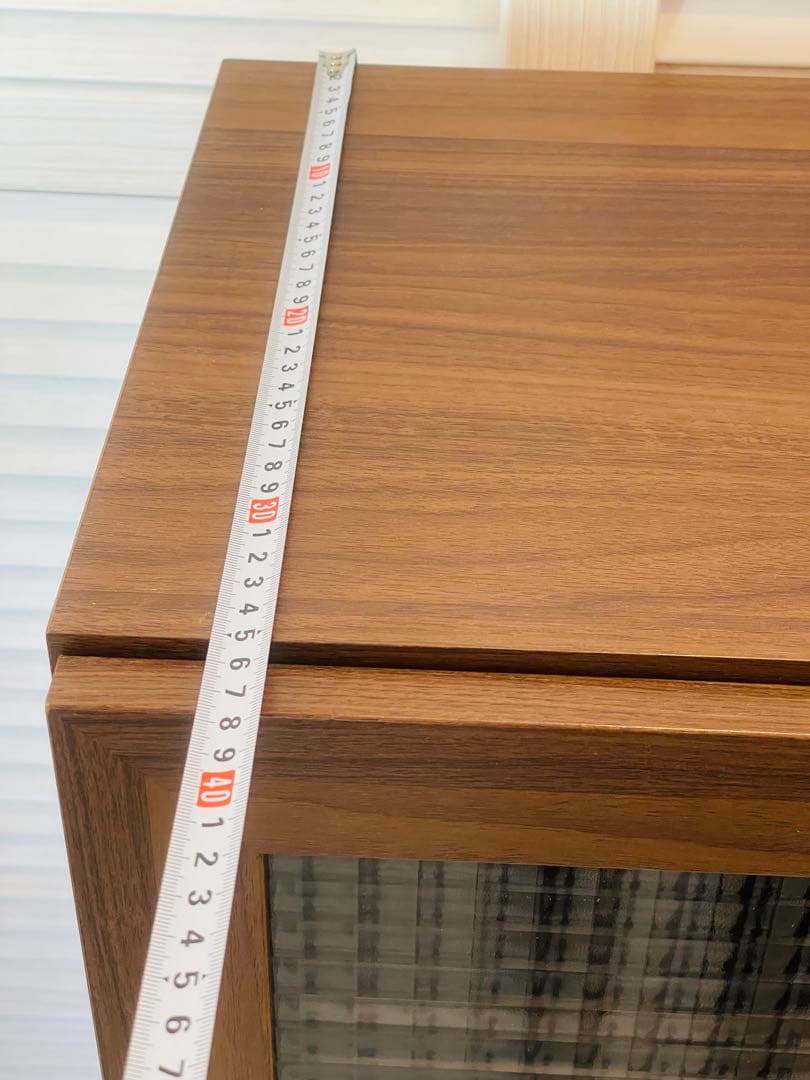 木製キャビネット・サイドボード＊チェッカー・ワッフルガラス扉 可動棚付き