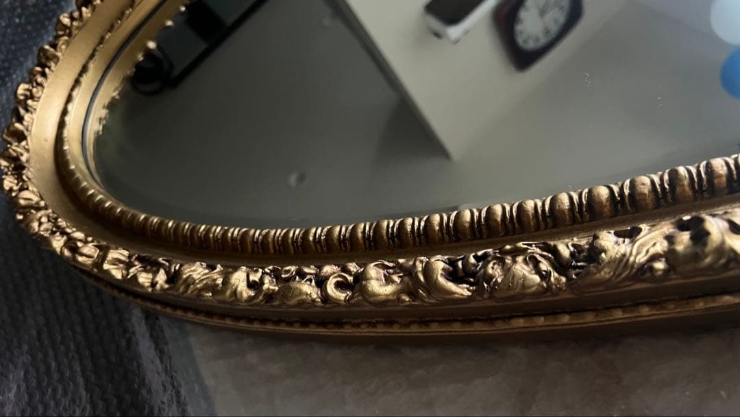 【美品】【最終値下げ】アンティーク　木彫　大型ミラー 壁掛けオーバル型