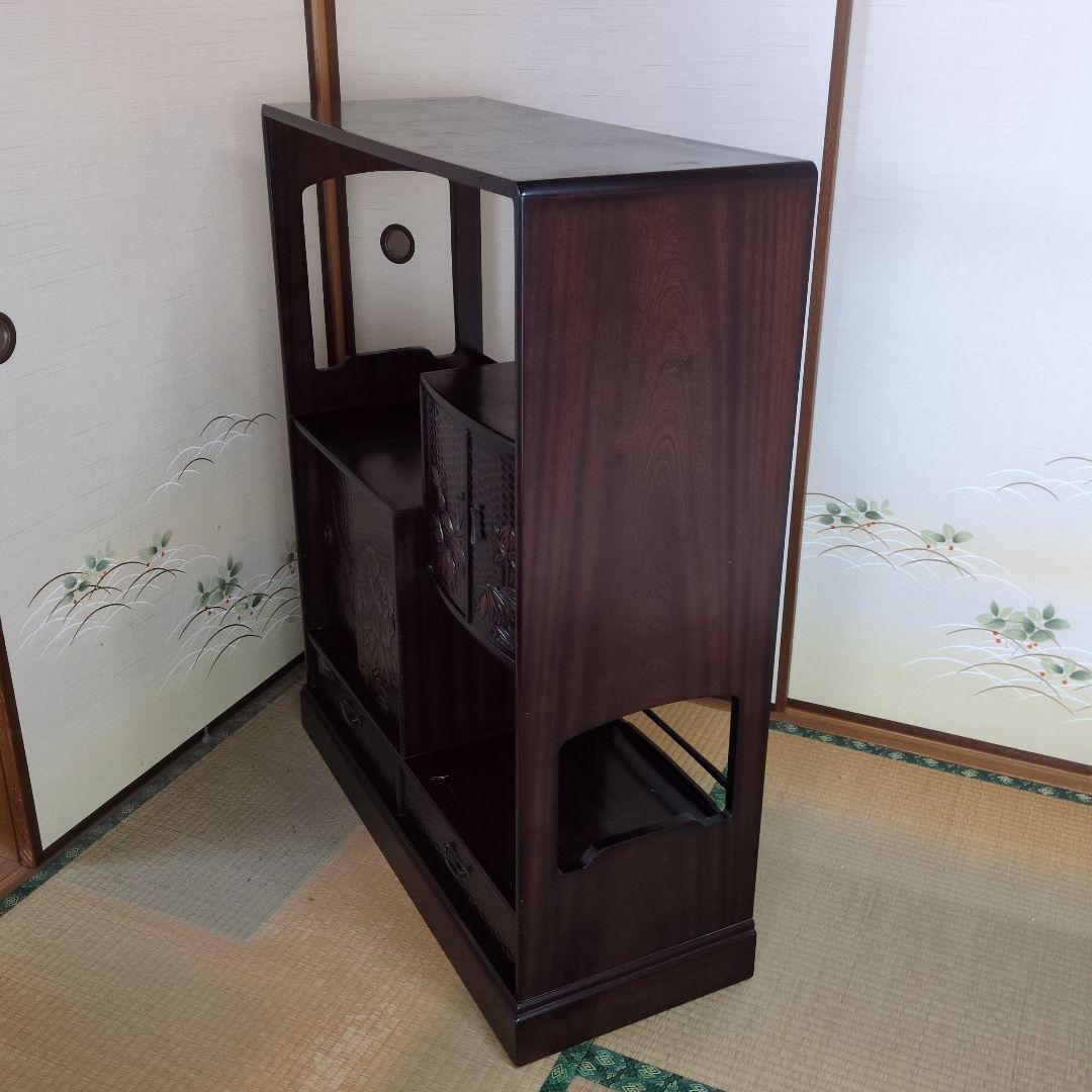 昭和レトロ 鎌倉彫 茶箪笥 和製 飾り棚 シェルフ アンティーク 骨董