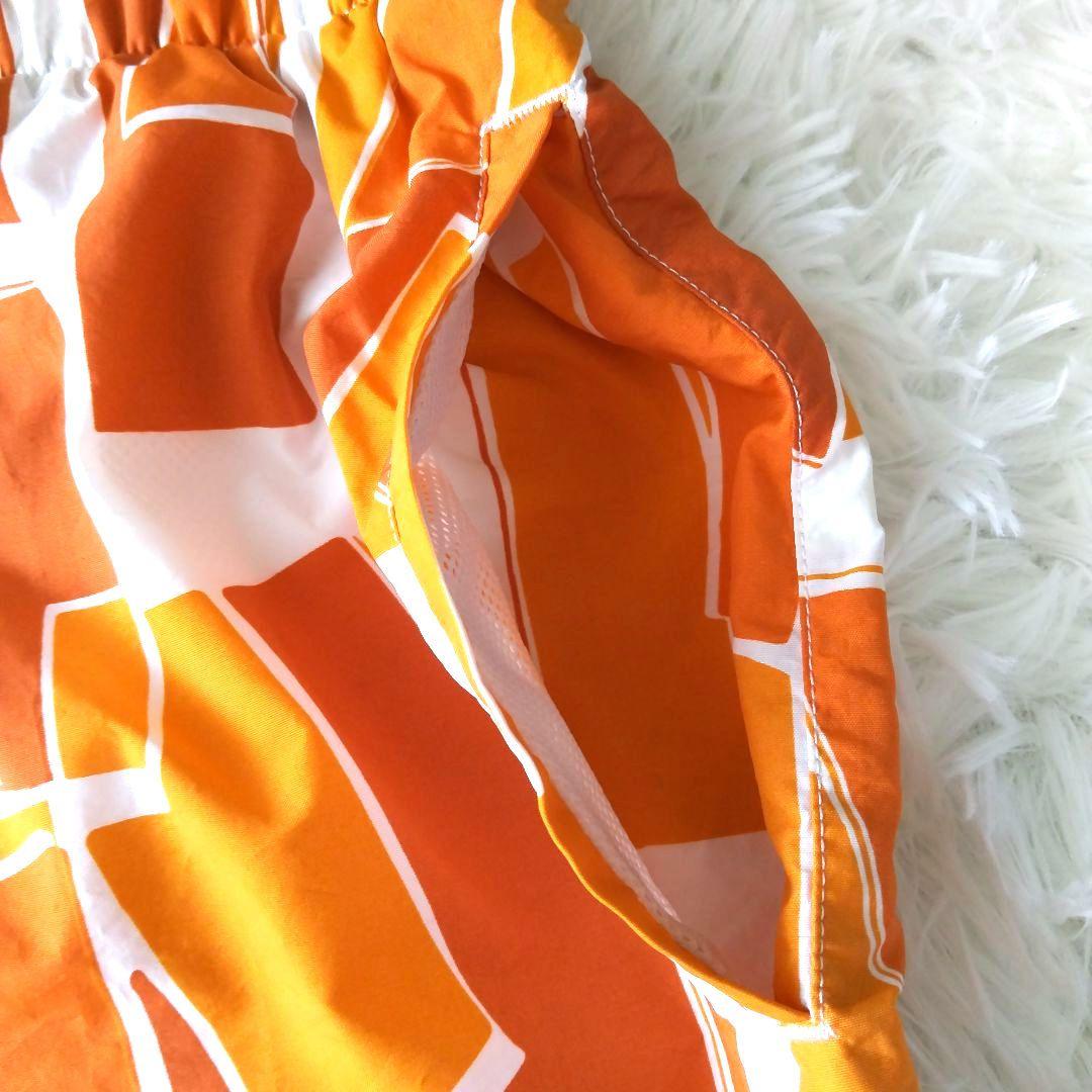 【エルメス】HERMES 幾何学模様 メンズスイムパンツ水着 Mサイズオレンジ