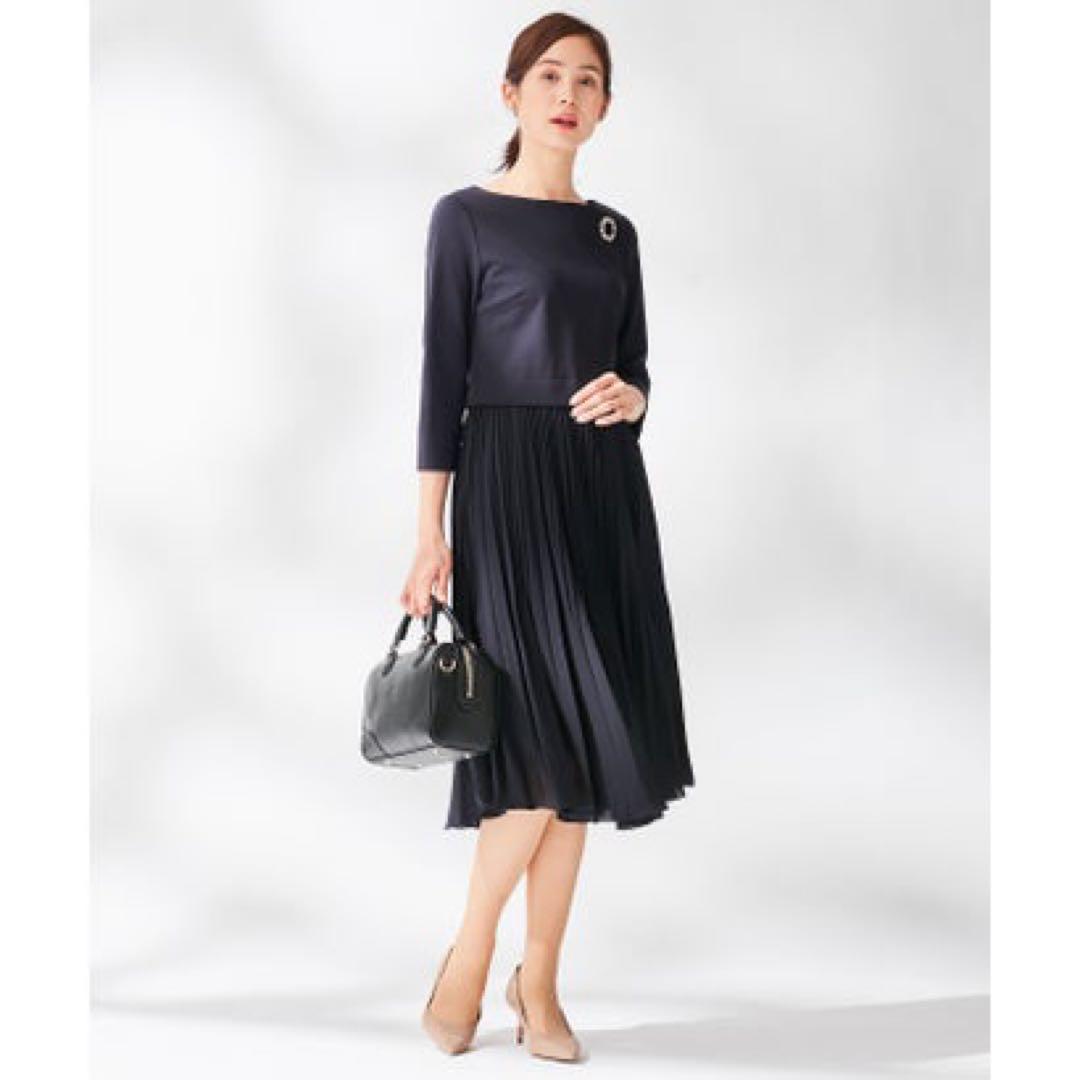 新品✨組曲 洗えるジャージコンビプリーツ ワンピース 近年 大きい ゆったり