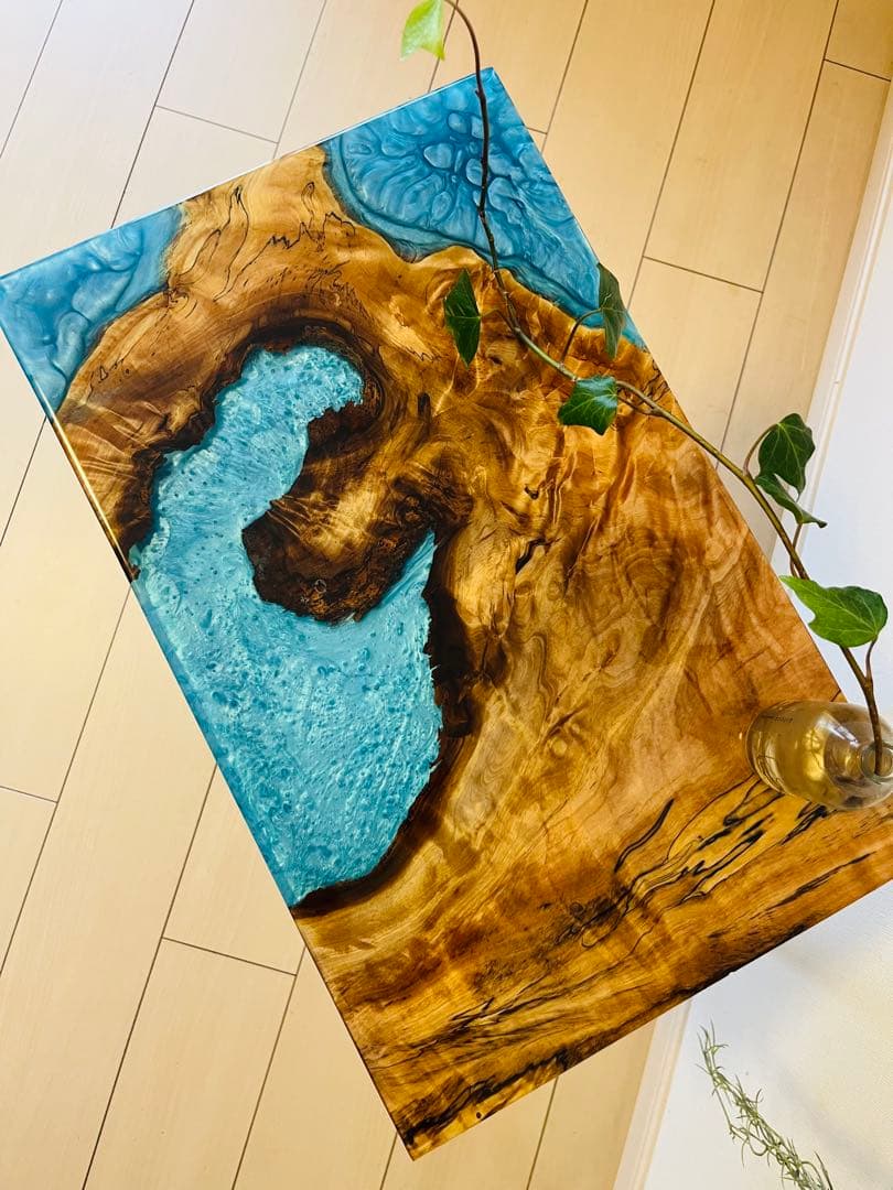 レジンテーブル　ソファテーブル　サイドテーブル　栃