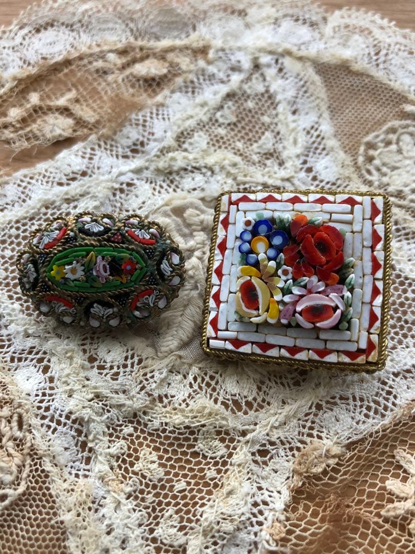 イタリアアンティーク マイクロモザイクのブローチ