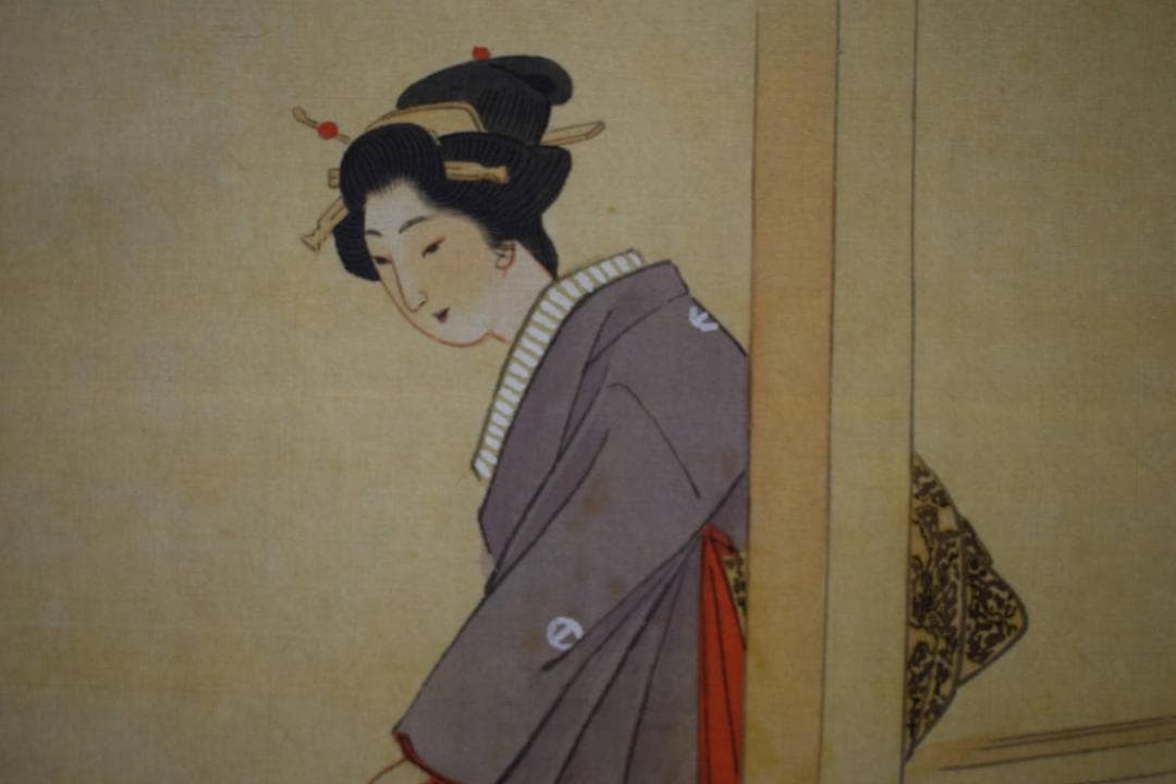 真作/島田廣明/美人図/布袋屋掛軸HI-391