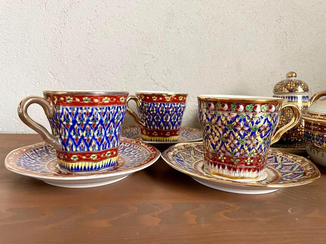 未使用 ベンジャロン焼 茶器 ティーセット カップ 小物入れ ポット タイ 高級