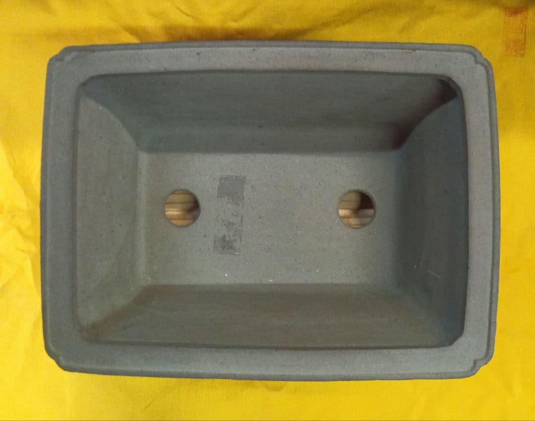 017.【寿悦】烏泥隅入/外縁額面長方鉢/ミニ盆栽鉢/木箱付き