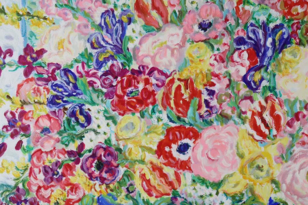 真作保証 レスリー・セイヤー「ガーデン」キャンバス油彩 20号 ジクレー 手彩色