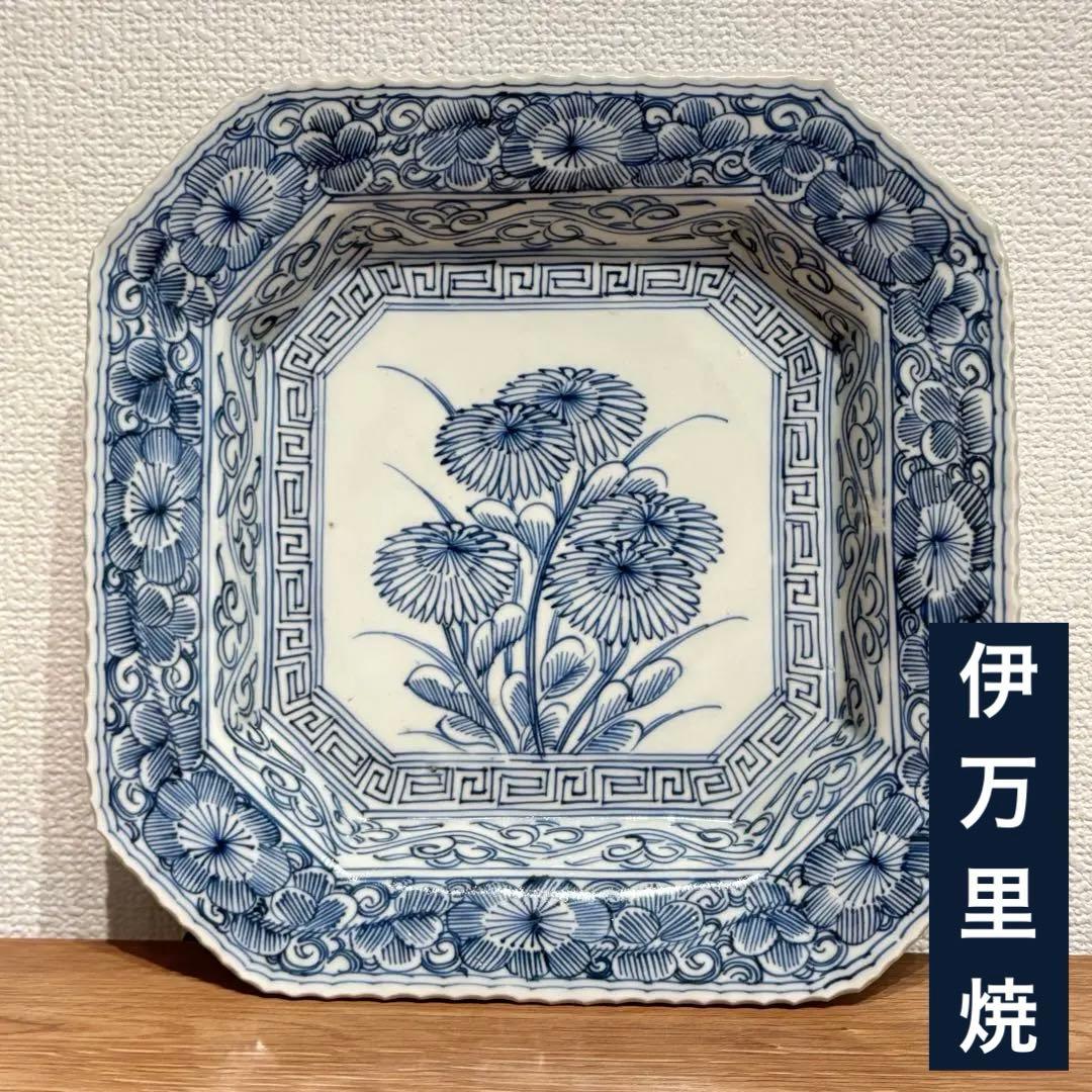 古伊万里 伊万里焼 角皿 染付花の図八角皿