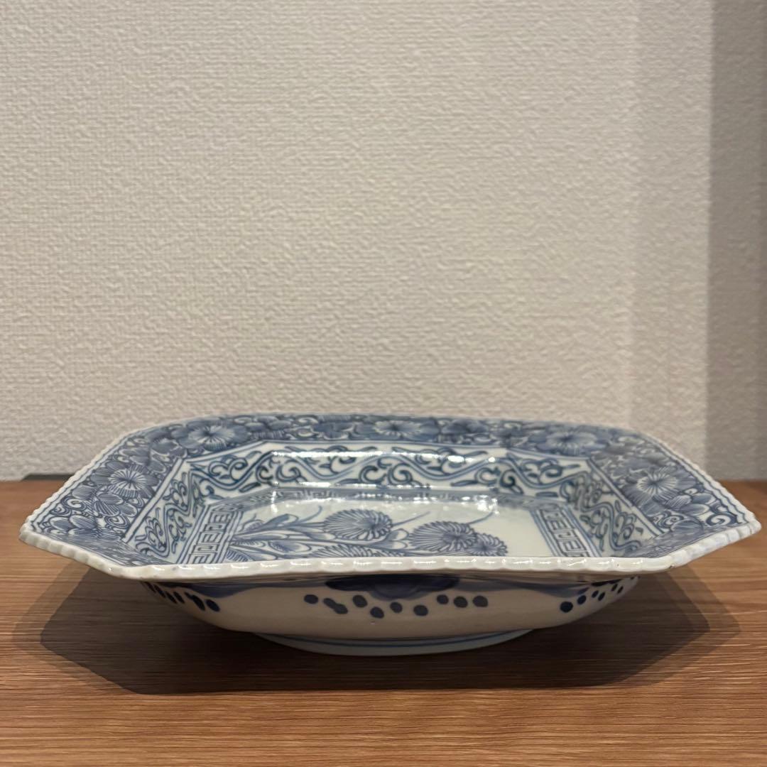 古伊万里 伊万里焼 角皿 染付花の図八角皿
