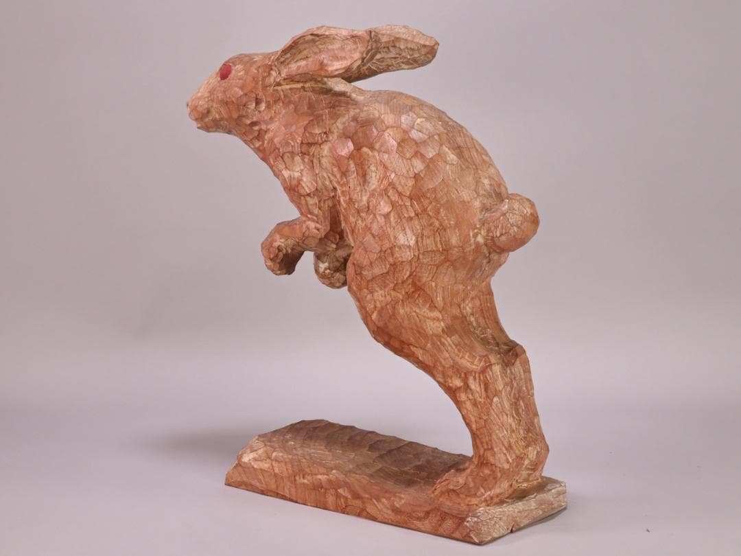 BK202　本物保証　辻志郎作 木彫り 卯　兎 高さ約41cm 置物 オブジェ