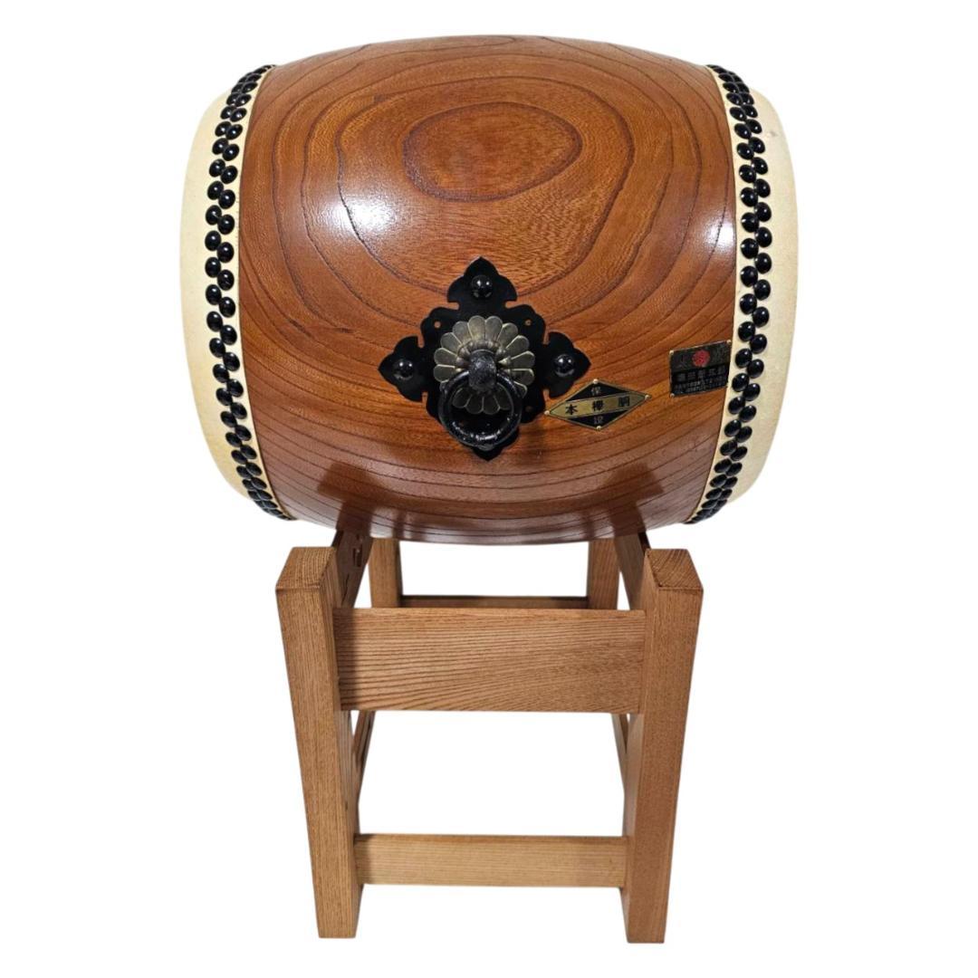 【希少】本欅 宮太鼓 1尺×1尺3寸 堀田新五郎 台バチ付 銘板 長胴太鼓