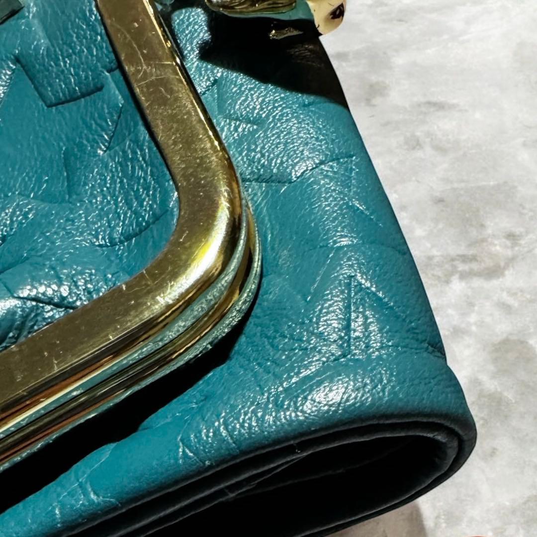 美品 ANNA SUI アナスイ プレイングキャット がま口 財布 ターコイズ