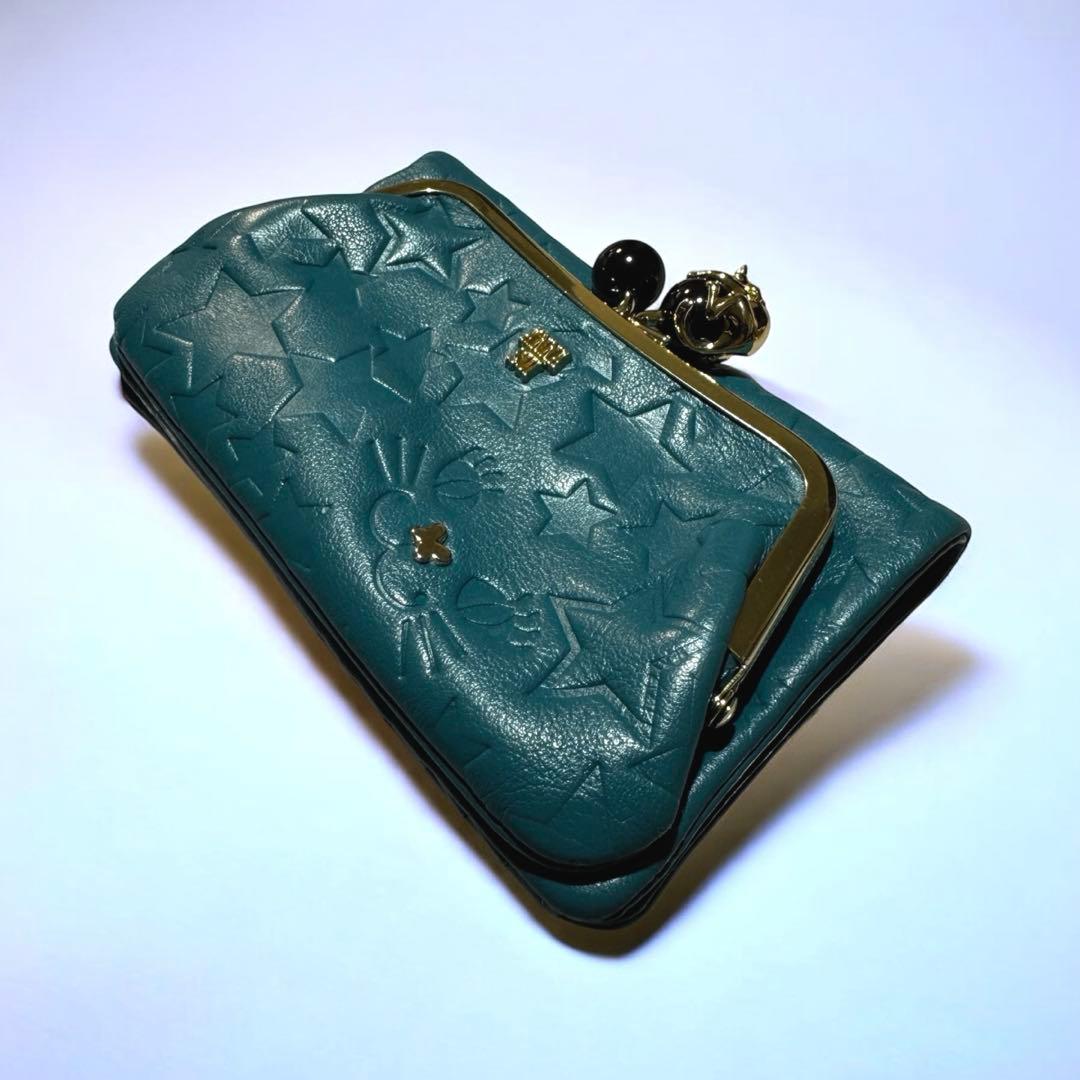 美品 ANNA SUI アナスイ プレイングキャット がま口 財布 ターコイズ