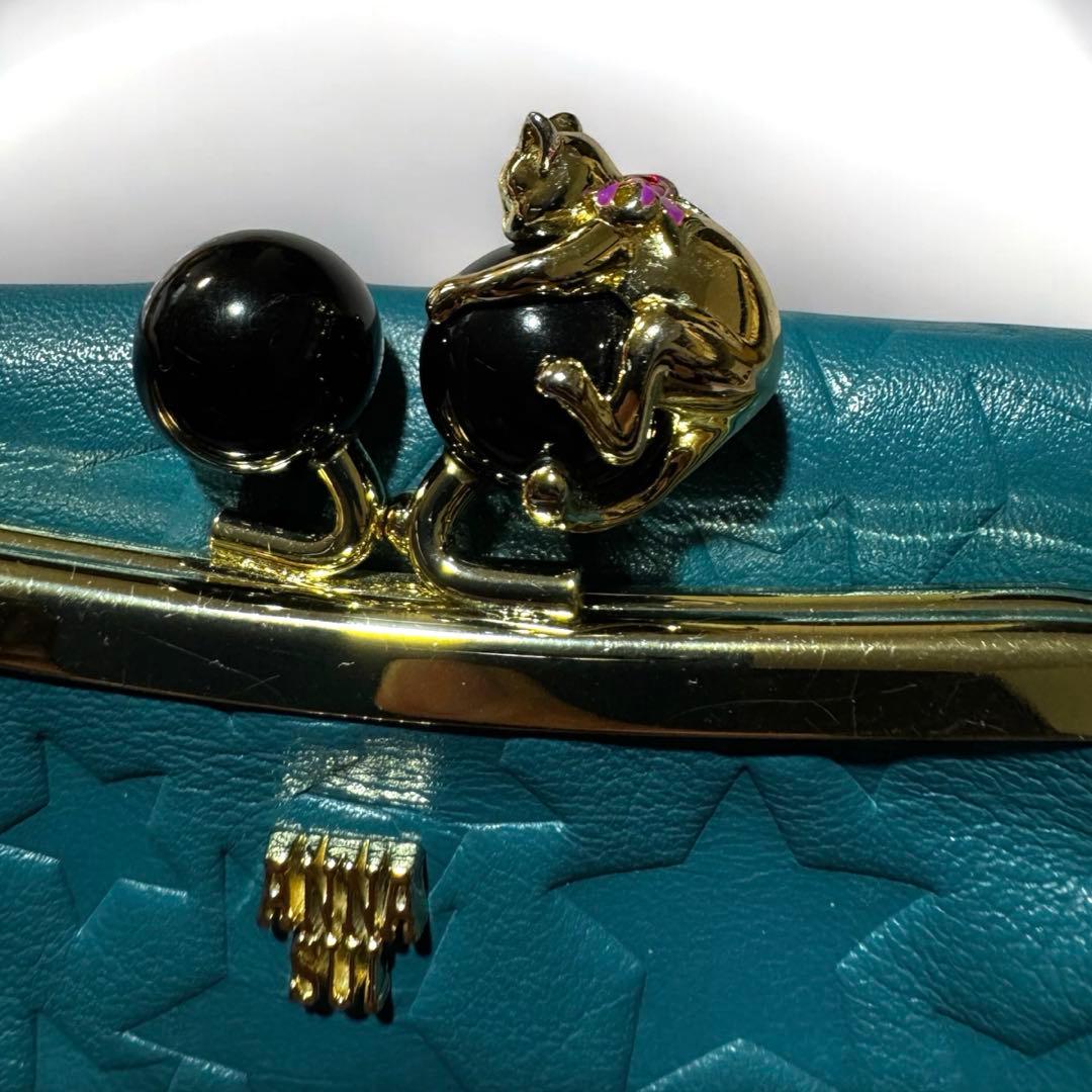 美品 ANNA SUI アナスイ プレイングキャット がま口 財布 ターコイズ