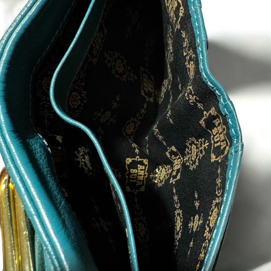 美品 ANNA SUI アナスイ プレイングキャット がま口 財布 ターコイズ