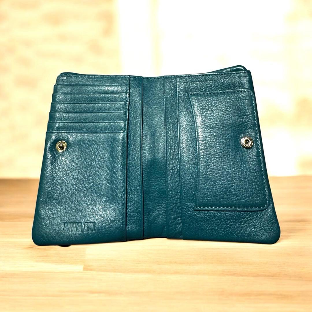 美品 ANNA SUI アナスイ プレイングキャット がま口 財布 ターコイズ