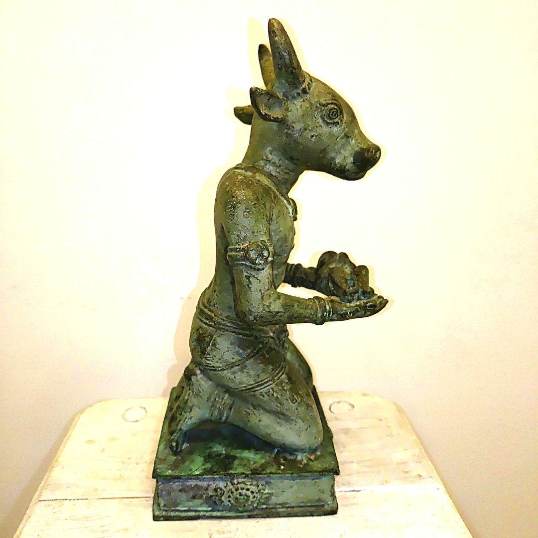 青銅 牛頭人型 彫刻 約28cm　チベット仏教の牛頭法王