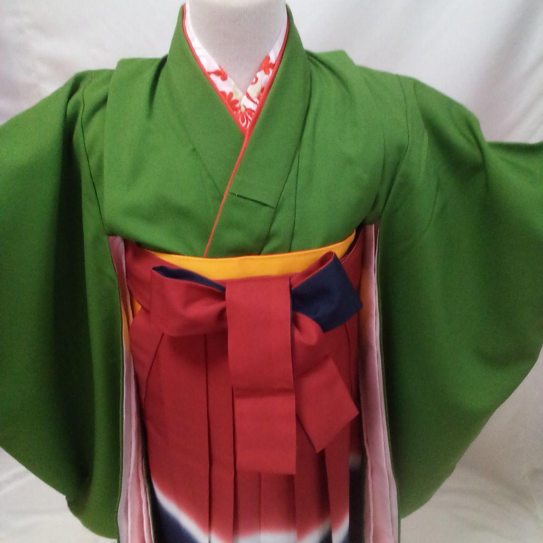 七五三　グリーン　三歳五歳袴　加賀紋　長襦袢　作り帯　巾着袋