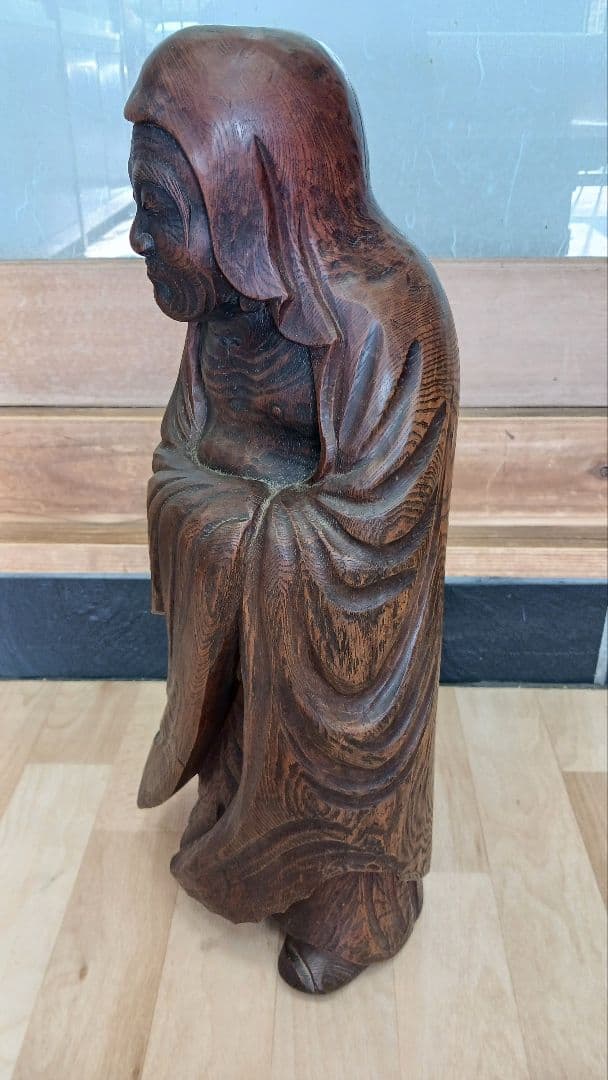 時代物　 木彫　特大　達磨大師像　 仏像　 仏教美術　東洋彫刻　江戸期～明治期