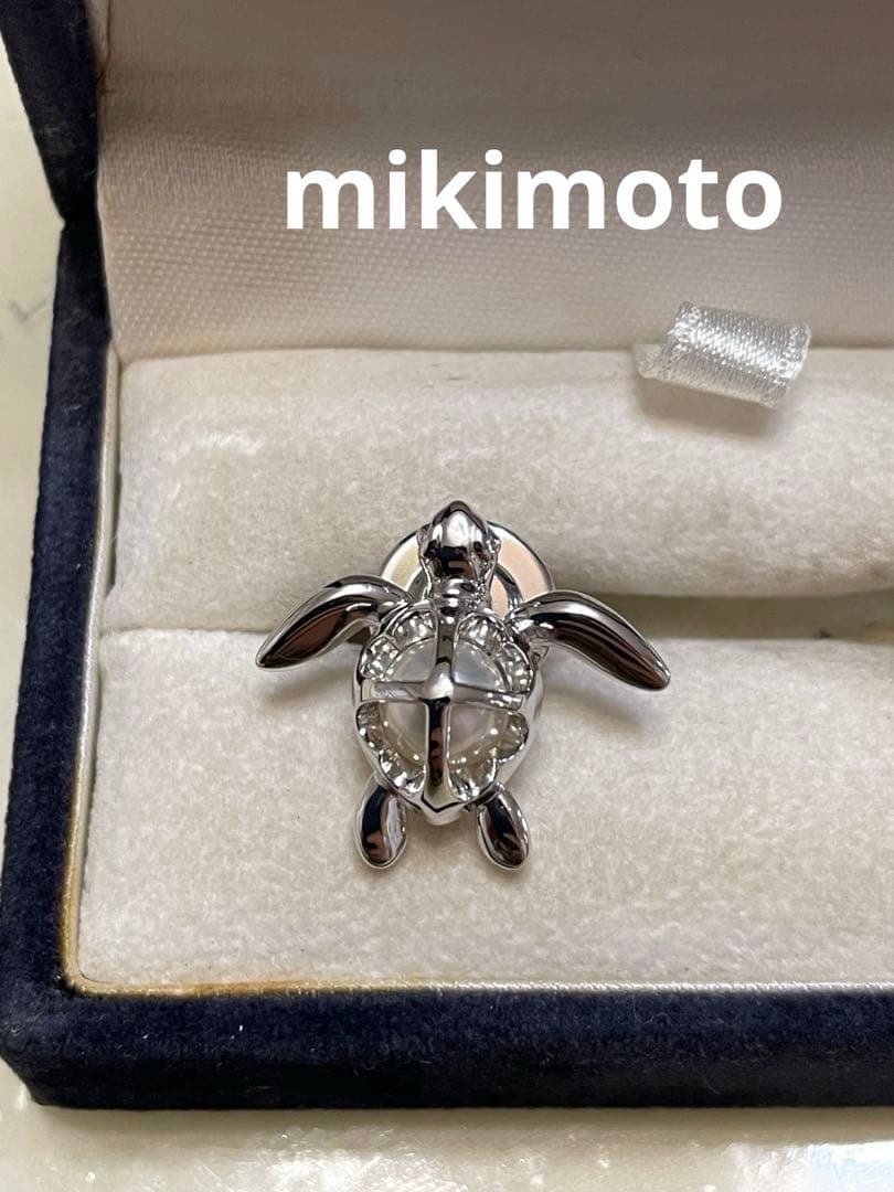 美品　mikimoto ピンブローチ　亀　パール ミキモト　SILVER