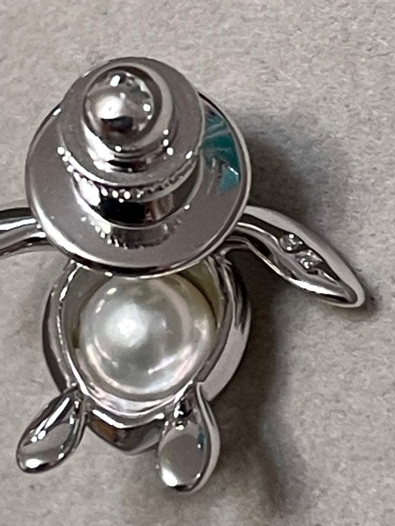 美品　mikimoto ピンブローチ　亀　パール ミキモト　SILVER