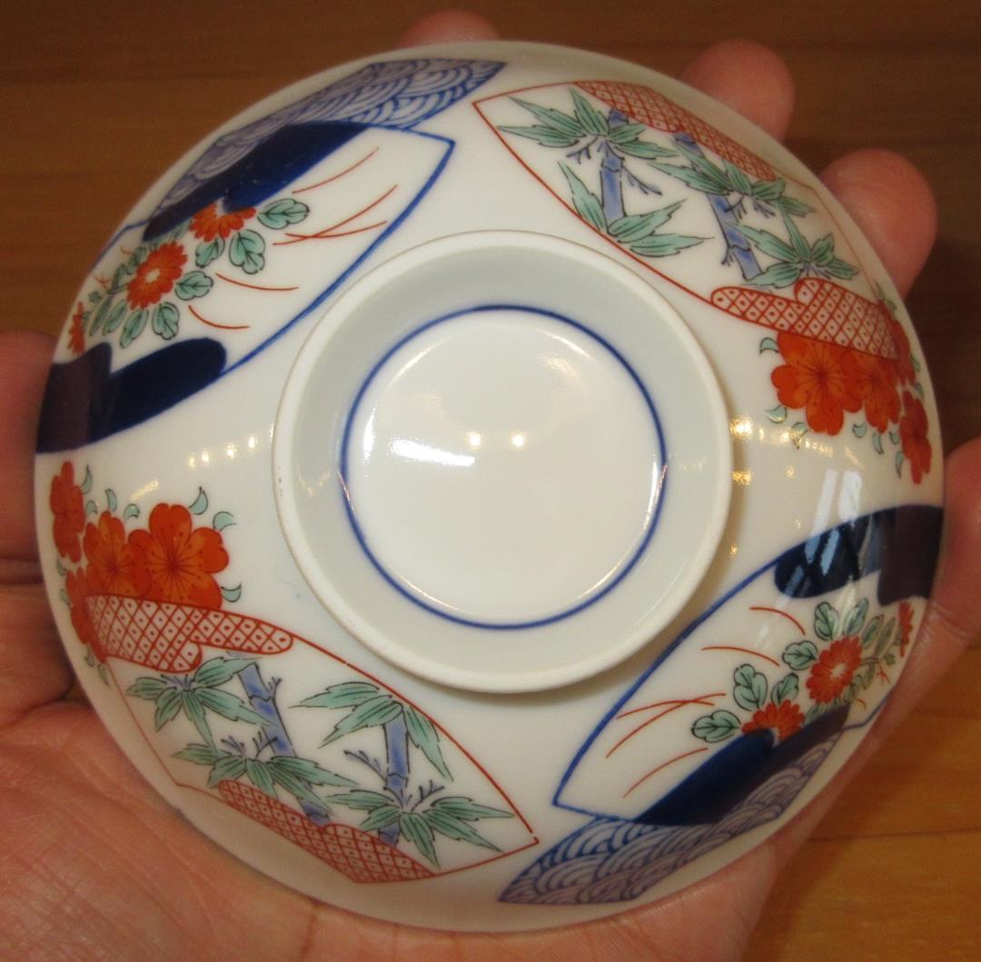 送料込【逢絢亭】雑煮椀 有田焼 染錦 友禅 ５客セット 西山作 共箱入り