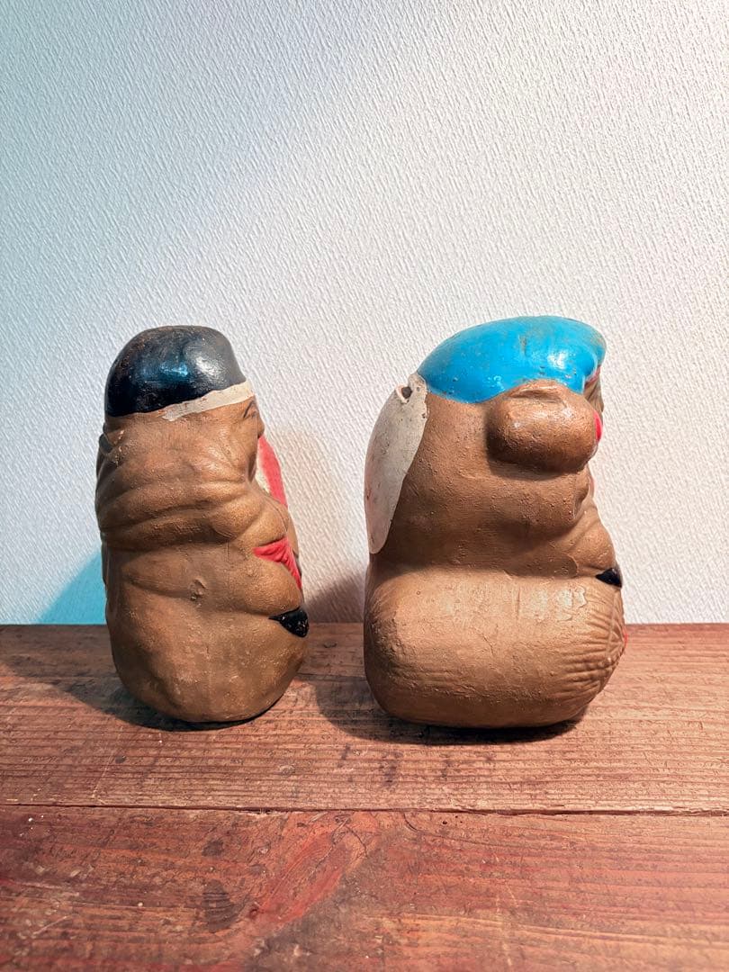 恵比寿大黒 貯金箱 縁起物 置物 骨董 七福神 陶製 2体セット 古道具