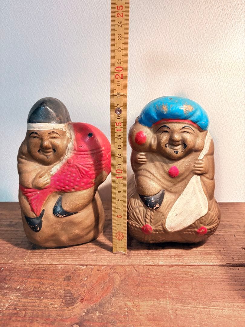 恵比寿大黒 貯金箱 縁起物 置物 骨董 七福神 陶製 2体セット 古道具